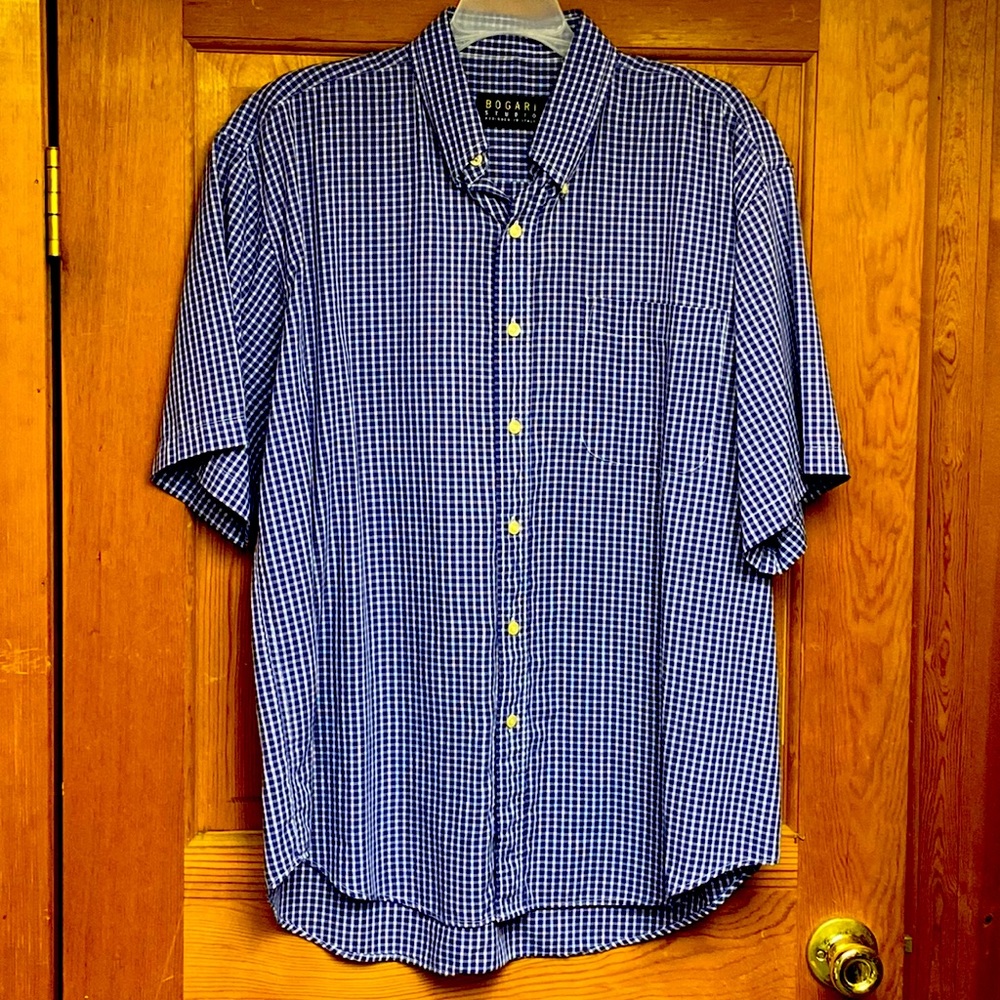 Bogari Studio Designed in Italy Cotton Checked Plaid Blue Shirt as New Men's L !